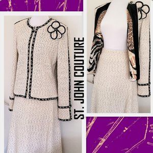 St. John COUTURE Skirt Suit Embellished Trim Designer Jacket Skirt